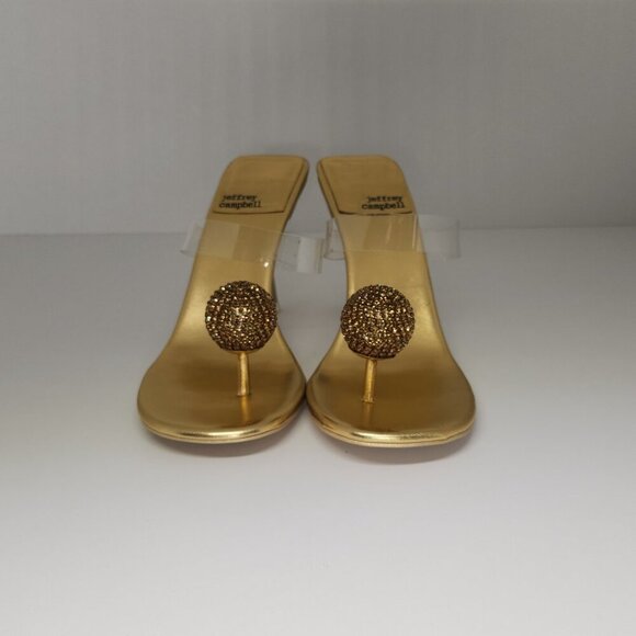 Jeffrey Campell Polished Sandal Heel Metallic Gold Rhinestone Size 7 - Picture 2 of 14